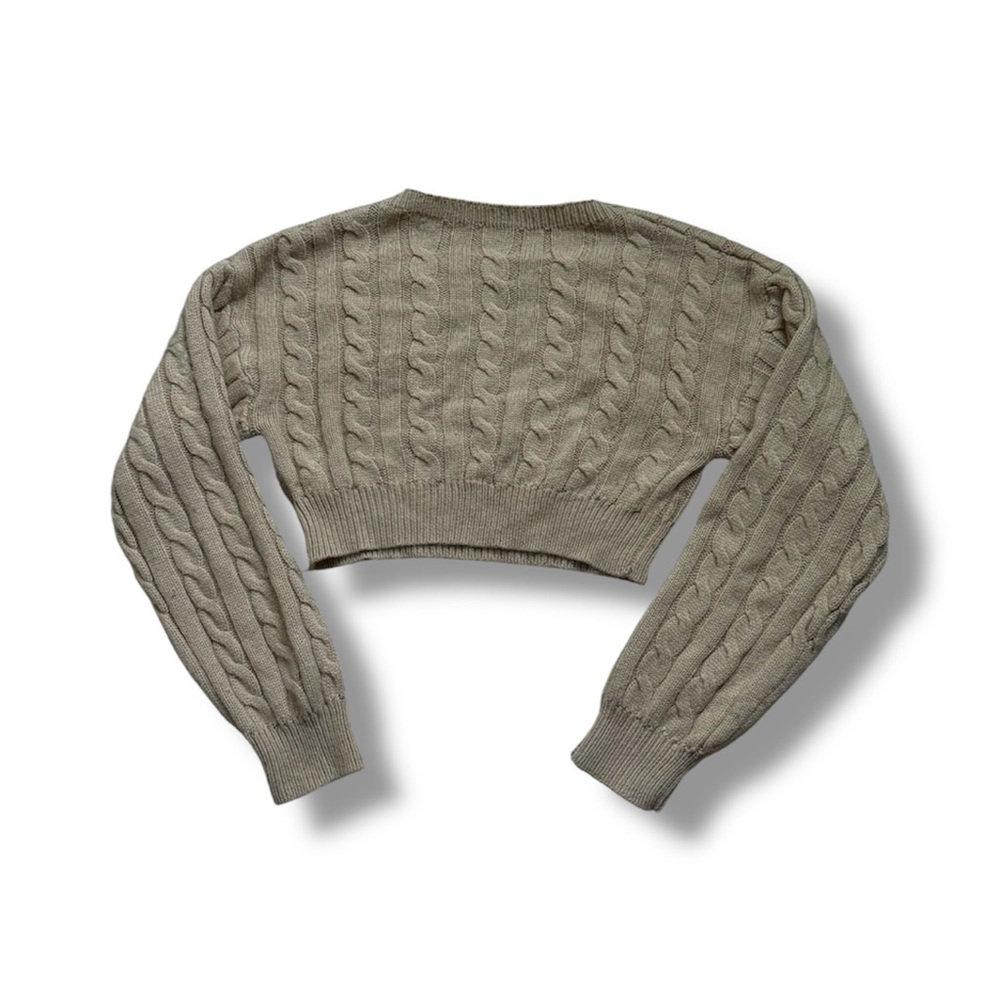 Cable Knit Cropped Sweater - tan